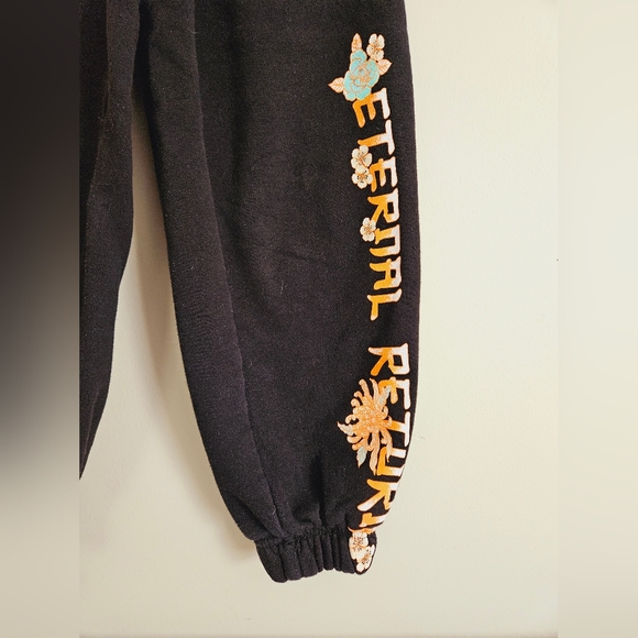 Bershka Dragon Sweatpants Black Asian Flower Design "Eternal Return" Size Small - Picture 6 of 14